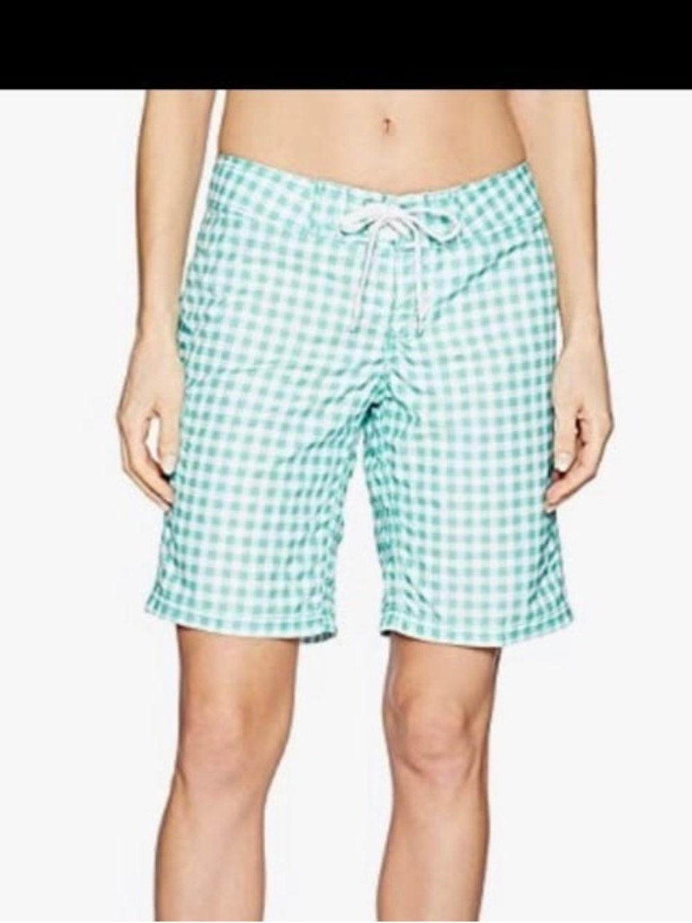 Kanu Surf Oceanside Board Shorts Swim Cargo Pockets Gingham Green/White Size 6